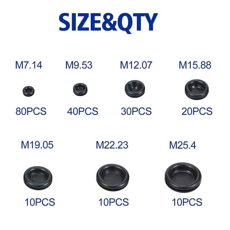 BUSY-CORNER 200 PCS 7 Sizes Rubber Grommet Assortment Firewall Solid Closed Hole Plug for Wire Electrical Appliance Plumbing - Image 2